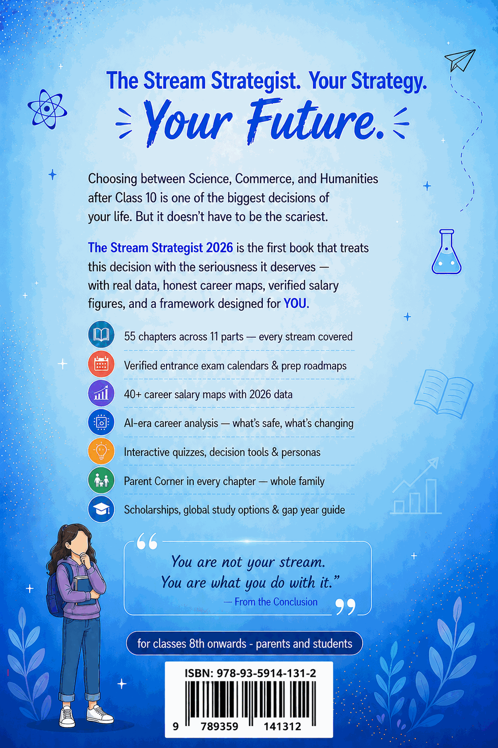 The Stream Strategist back cover — features, the quote 'You are not your stream. You are what you do with it.', and ISBN 978-93-5914-131-2